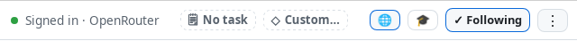 The chat header, cropped: a green dot and an account name on the left, then a control reading No task, a control reading Default, a globe button, a graduation-cap button, and a vertical-ellipsis button.